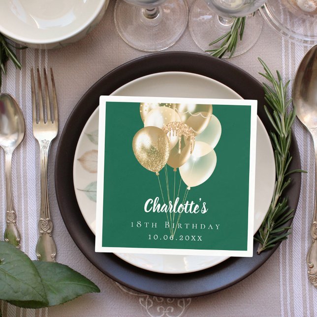 Guardanapo De Papel Balões de ouro verdes de aniversário (Criador carregado)