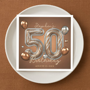 Guardanapo De Papel Balões de Prata Metálica e Bronze para 50º Anivers