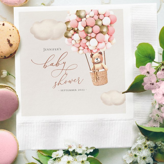 Guardanapo De Papel Balões de Urso de Ouro Rosa Festa de Bebê Guardana (Criador carregado)