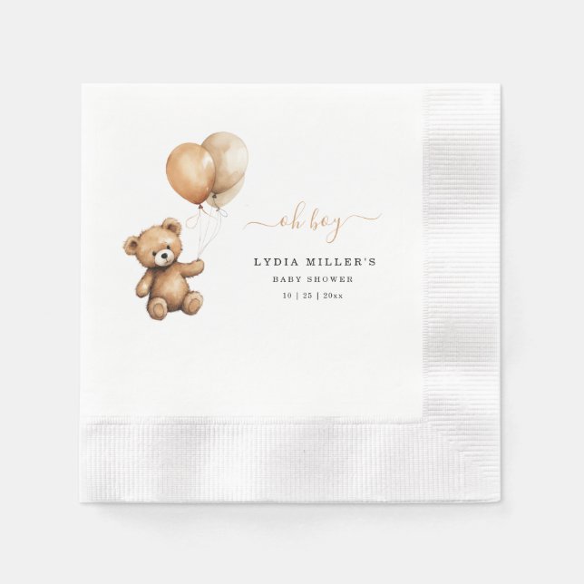 Guardanapo De Papel Balões de urso de pelúcia Chuvada de bebê Neutro  (Frente)