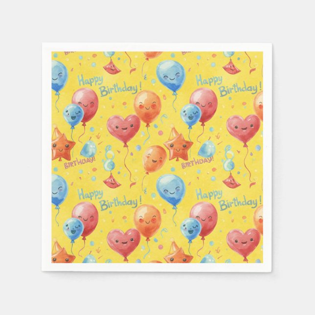 Guardanapo De Papel Balões Feliz Aniversário, por Natasha Us (Frente)