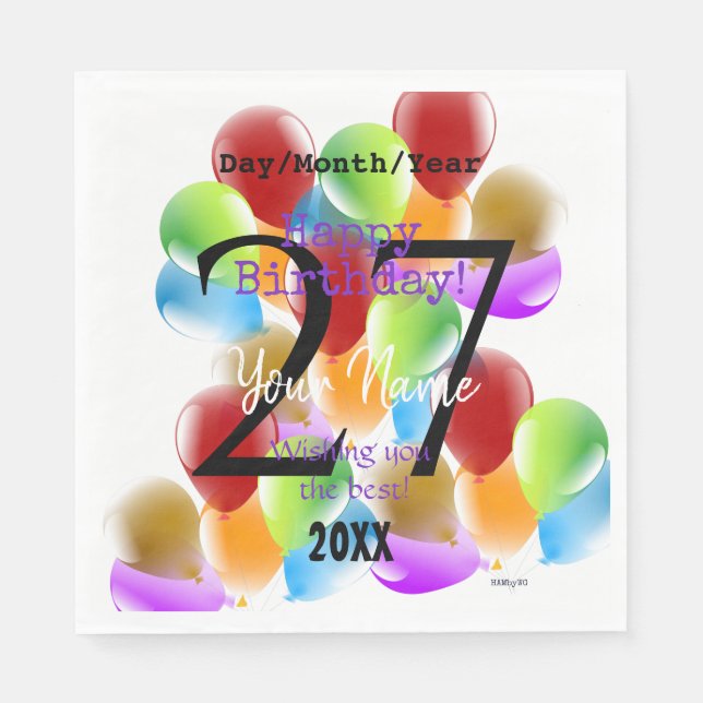 Guardanapo De Papel Balões Personalizados Feliz Documento de Aniversár (Frente)