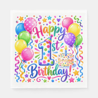 Guardanapo De Papel Baloões Coloridos Feliz Aniversário de 1 Ano & Bol