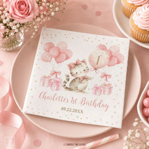 Guardanapo De Papel Baloões Cor-de-Rosa de Gatinho Fofo para Aniversár