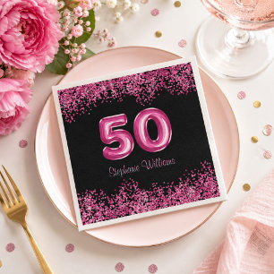 Guardanapo De Papel Baloões Rosa Quente de Aniversário de 50 anos com