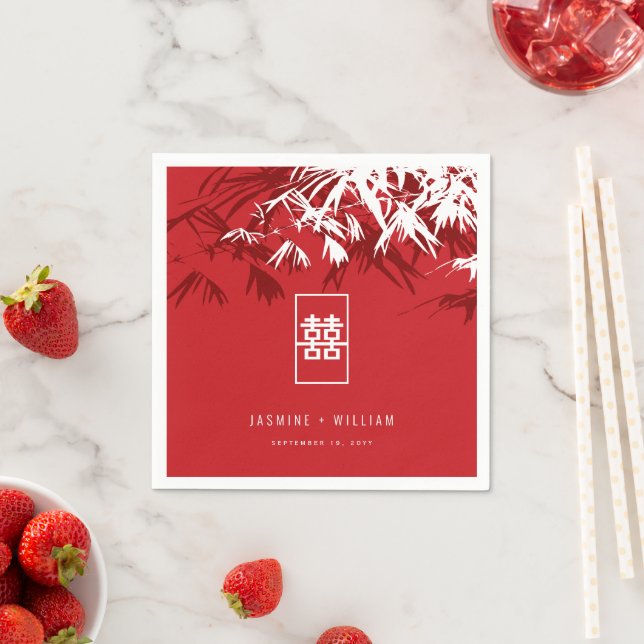 Guardanapo De Papel Bambu Vermelho/Branco Deixa Casamento Xi Chinês Du (Insitu)