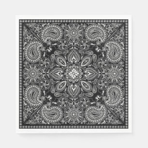 Guardanapo De Papel Bandana Ornamentado preto e branco