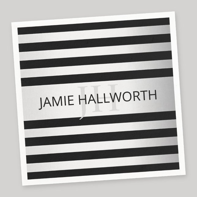 Guardanapo De Papel Bandas de Ombre Silver Faux Contemporâneas & Preta (Criador carregado)