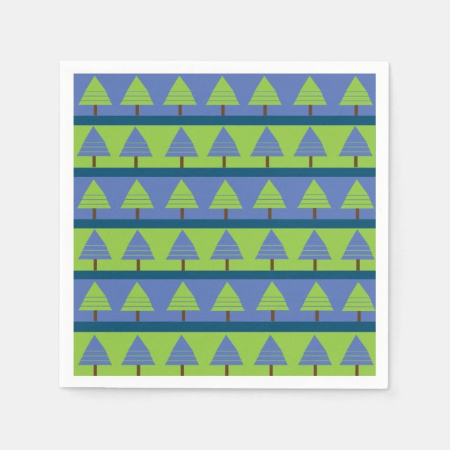 Guardanapo De Papel Bandas Geométricas da Árvore de Natal Verde Azul (Frente)