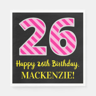 Guardanapo De Papel Bandas Rosa Diversas "26"; Feliz 26.o aniversário