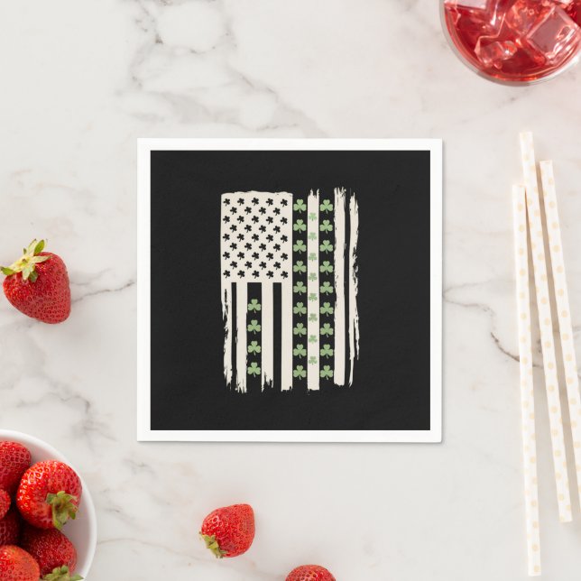 Guardanapo De Papel Bandeira Americana com Shamrocks para St Patricks (Insitu)