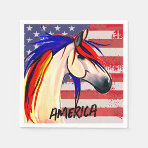 Guardanapo De Papel Bandeira Americana Vermelha e Cavalo Azul