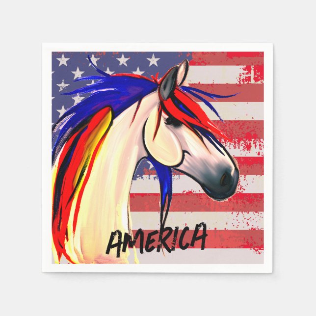 Guardanapo De Papel Bandeira Americana Vermelha e Cavalo Azul (Frente)