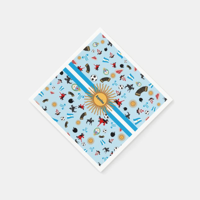 Guardanapo De Papel Bandeira da Argentina com ícones famosos (Canto)