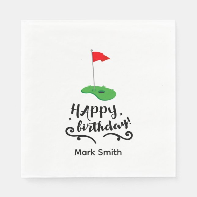 Guardanapo De Papel Bandeira de golfe com texto Feliz Aniversário (Frente)