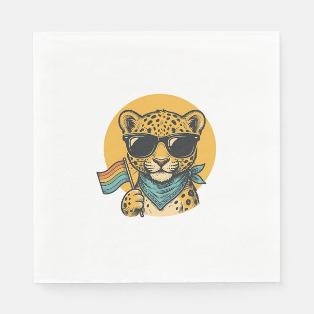 Guardanapo De Papel Bandeira do Orgulho do Leopardo Arco-íris Design V (Frente)