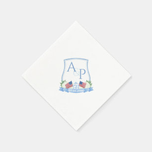 Guardanapo De Papel Bandeira EUA Aquarela Azul Branco Crista Casamento