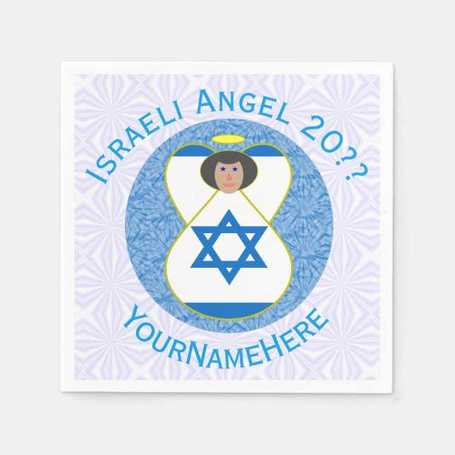 Guardanapo De Papel Bandeira Israelense Anjo Azul Branco Personalizado (Frente)