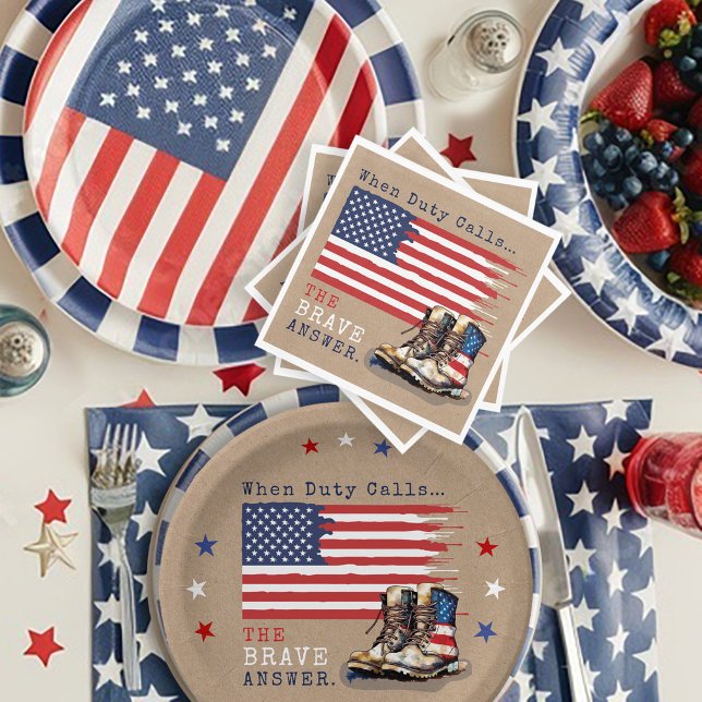 Guardanapo De Papel Bandeira Militar norte-americana inicia festa RUST (Patriotic Military Party US Flag Combat Boots going away farewell party table decor plates napkins)