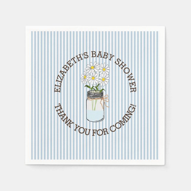 Guardanapo De Papel Banhas Azuis e Brancas com Chá de fraldas Mason Ja (Frente)