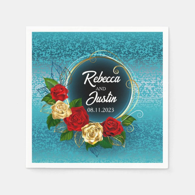 Guardanapo De Papel Banner Dourado Rosas Floral Modern Boho (Frente)