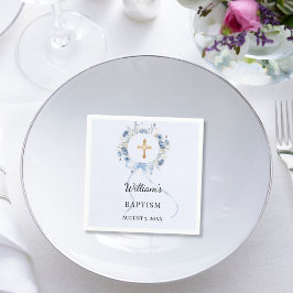 Guardanapo De Papel Baptism blue florals wreath boy cross