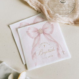 Guardanapo De Papel Baptism Blush Pink Bow Pearls