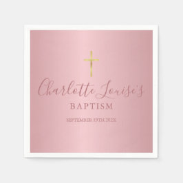 Guardanapo De Papel Baptism Christening Modern Rosa Dourado Script Nap