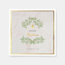 Baptism Marble Foliage Faux Gold Foil Calliografia