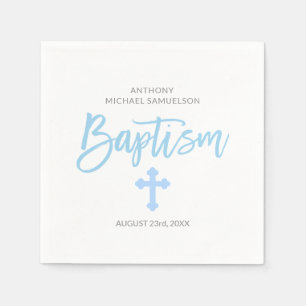 Guardanapo De Papel BAPTISMO branco azul Pastel personalizado da cruz