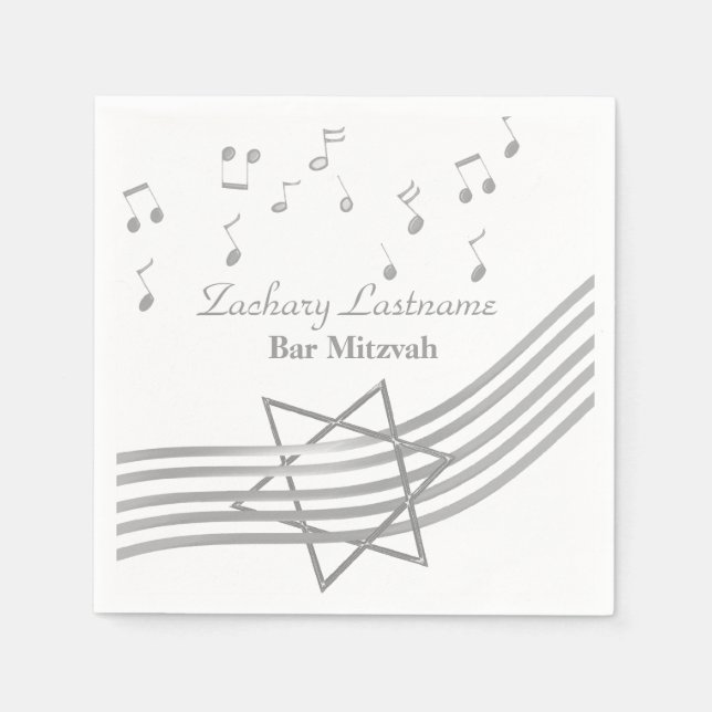 Guardanapo De Papel Bar de música Mitzvah Silver (Frente)