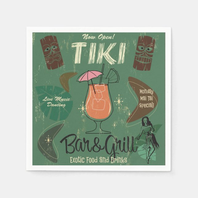 Guardanapo De Papel Bar de Tiki&Grill Retro Cocktail Napkins (Frente)