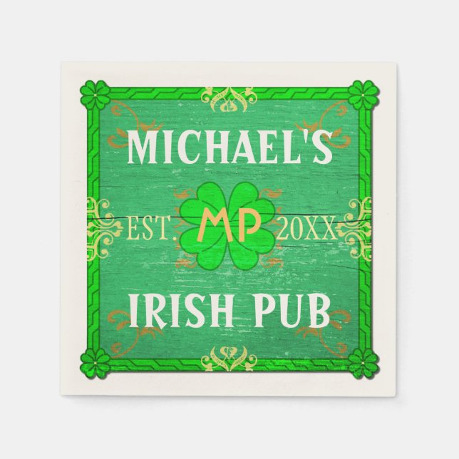 Guardanapo De Papel Bar doméstico personalizável: Green Irish Pub (Frente)