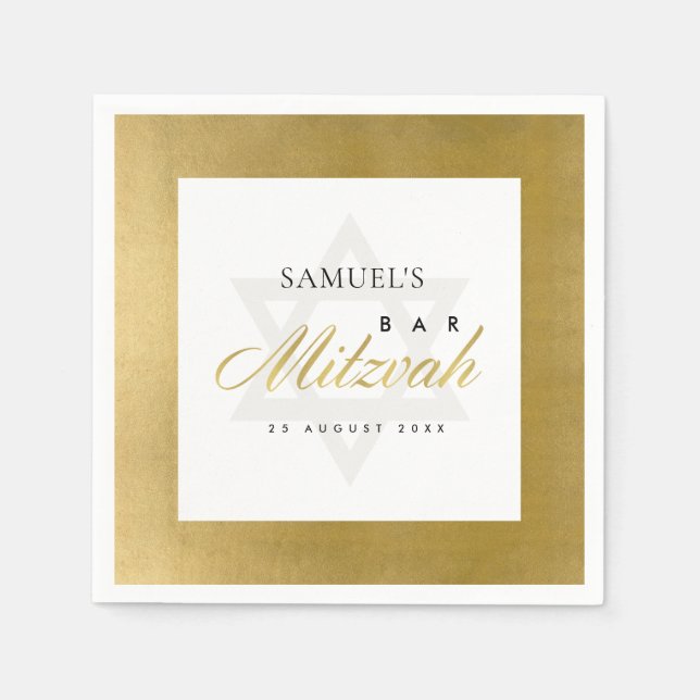 GUARDANAPO DE PAPEL BAR DOURADO FAUX LIMPO SIMPLES ELEGANTE BAT MITZVA (Frente)