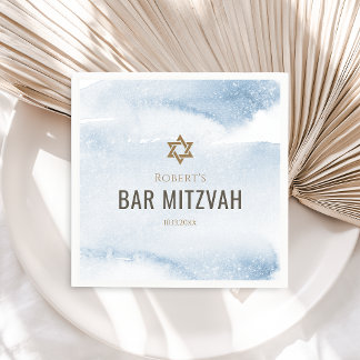 Guardanapo De Papel Bar Mitzvah Azul Empoeirado Aquarela
