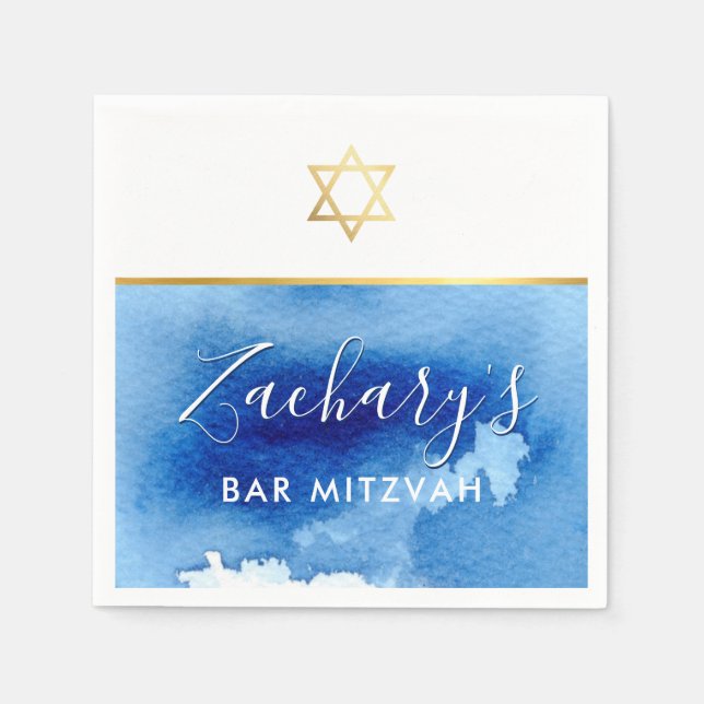 Guardanapo De Papel BAR MITZVAH — cor azul-aquosa inteligente estrela  (Frente)