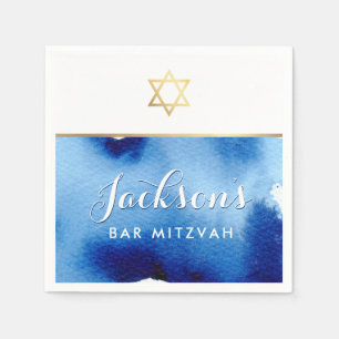 Guardanapo De Papel BAR MITZVAH - estrela dourada - cor azul-aquarela 