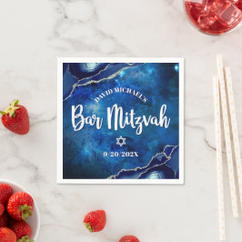 Guardanapo De Papel Bar Mitzvah Marinho Agate Blue Galaxy White Script