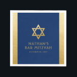 Guardanapo De Papel Bar Mitzvah Marinho Azul Dourado Clássico Personal<br><div class="desc">O elegante marinho azul e ouro clássico,  moderno e moderno design minimo personalizado bar mitzvah luncheon e guardanapos de recepção com nome personalizado,  data e Estrela de David. Dourado é um autêntico efeito de textura falsa de prata,  NÃO uma folha brilhante.</div>