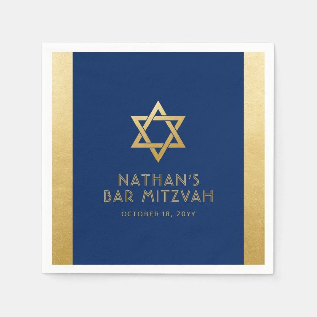 Guardanapo De Papel Bar Mitzvah Marinho Azul Dourado Clássico Personal (Frente)