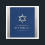Guardanapo De Papel Bar Mitzvah Silver Blue Modern Simple Personalizad<br><div class="desc">O elegante e clássico marinho azul e prateado,  moderno e moderno,  minimo design personalizado bar mitzvah luncheon e guardanapos de recepção com nome personalizado,  data e Estrela de David. Prata é um autêntico efeito de textura falsa de prata,  NÃO de folha real.</div>