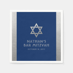 Guardanapo De Papel Bar Mitzvah Silver Blue Modern Simple Personalizad