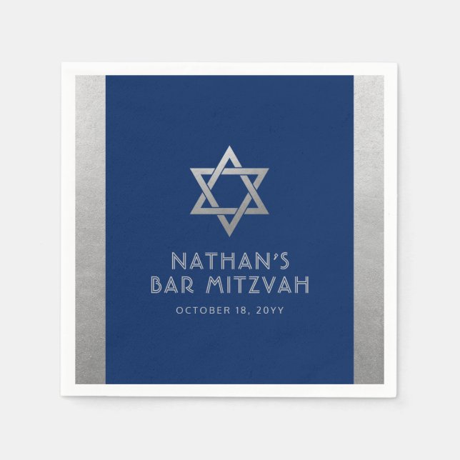 Guardanapo De Papel Bar Mitzvah Silver Blue Modern Simple Personalizad (Frente)