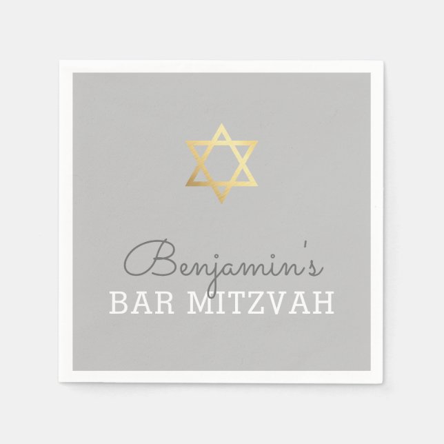 Guardanapo De Papel BAR PERSONALIZADO Mitzvah, cinza moderno de estrel (Frente)