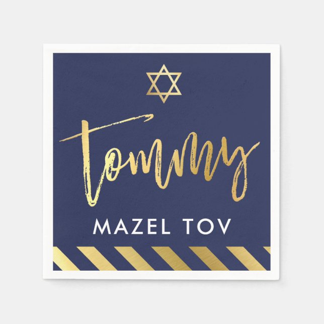 Guardanapo De Papel BAR PERSONALIZADO Mitzvah mazel tov para Tommy mar (Frente)