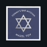 Guardanapo De Papel BAR PERSONALIZADO Mitzvah mazel tov star marinho  <br><div class="desc">por kat massard >> WWW.SIMPLYSWEETPAPERIE.COM << A estrela prateada é uma foto de prata - e não de prata brilhante.</div>