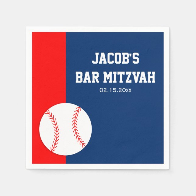 Guardanapo De Papel Bar Vermelho Azul de Baseball Mitzvah Personalizad (Frente)