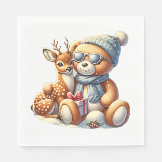 Guardanapo De Papel Bärchen und sein Rehkitz im Schnee (Frente)