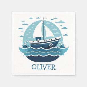 Guardanapo De Papel Barco à Vela Azul Fofo Personalizado