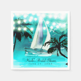 Guardanapo De Papel Barco à Vela em Aquarela Palmeiras e Luzes de Cord
